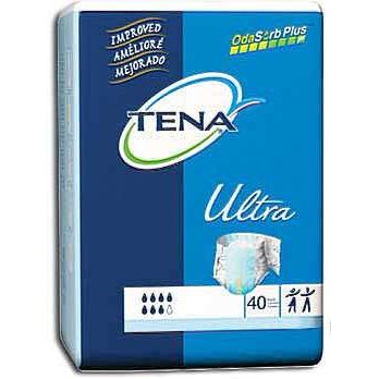 TENA Ultra Briefs in medium size for incontinence, displayed in a case of 80, designed for secure fit and comfort.