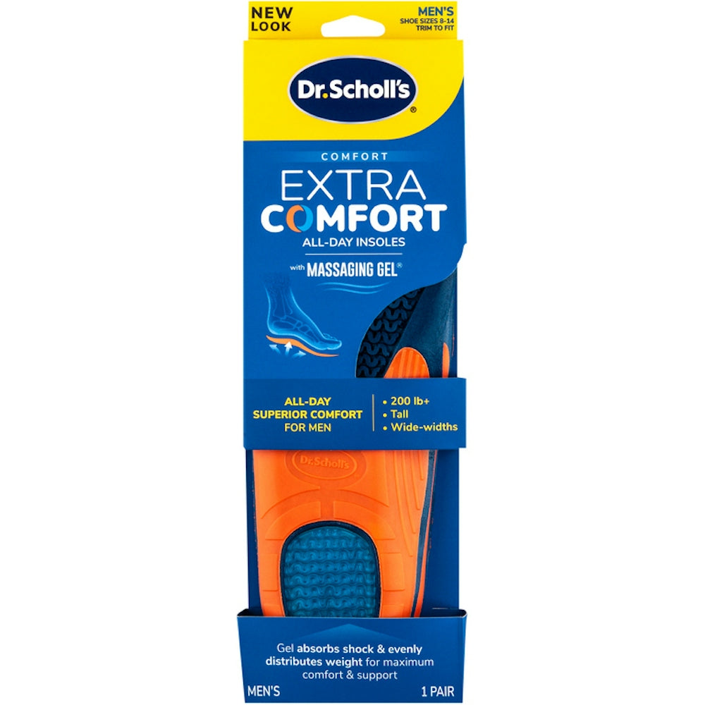 Dr. Scholl's Comfort and Energy Extra Support Insoles for Men, shoe inserts providing cushioning and stability.