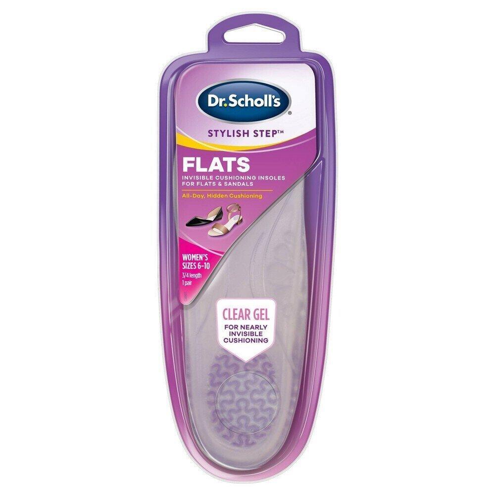 Dr. Scholl's cushioning insoles for flats and sandals, designed for comfort and support, by Pasteur Pharmacy.
