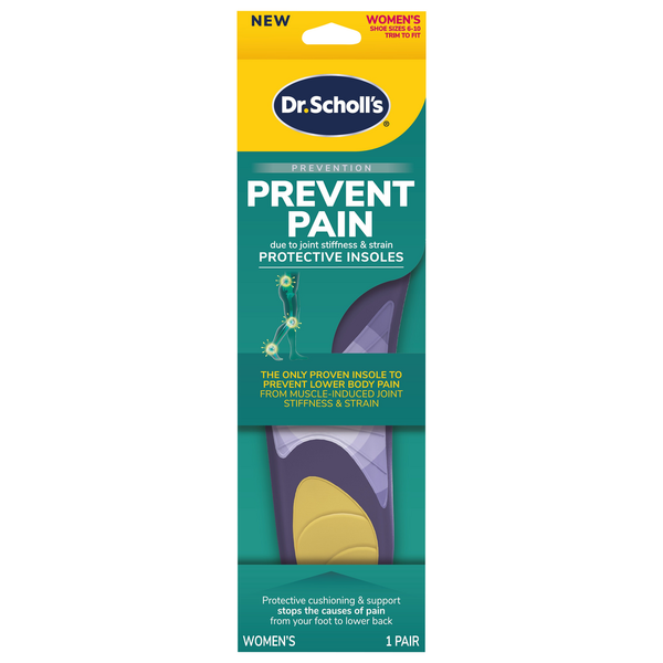 Dr. Scholl's women's protective insoles for pain prevention, shown in a clear view, designed for comfort and support inside shoes.