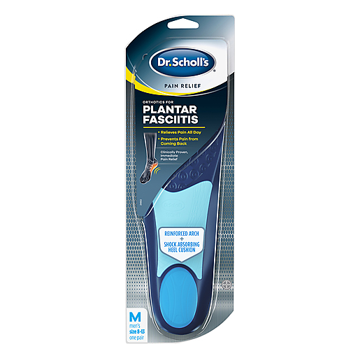 Dr Scholls men's plantar fasciitis pain relief insoles, one pair, designed to provide comfort and support inside shoes.