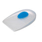 Pair of small Visco-Gel medium-recovery heel pads with uncovered silicone cushions for insoles and inserts by Pasteur Pharmacy.