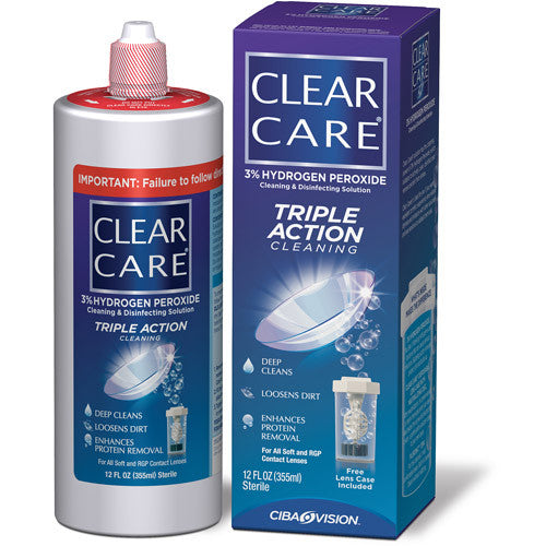 Clear Care Triple Action Jewelry Cleaning & Disinfecting Solution by Pasteur Pharmacy in a clear bottle with a white cap.