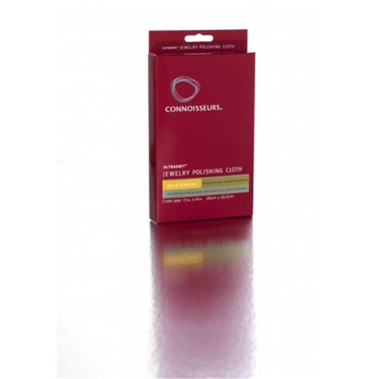 Jewelry cleaning cloth for gold from Connoisseurs Jewelry, designed for polishing and maintaining jewelry shine.