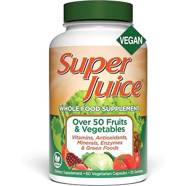 Bottle of Super Juice CP 60 Fruits and Veg juice by Pasteur Pharmacy, showcasing fresh mixed fruit and vegetable blend.