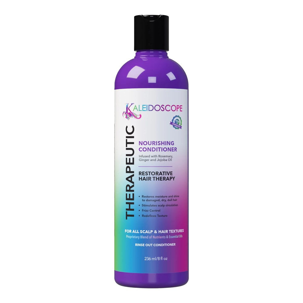 Kaleidoscope Therapeutic Growth Conditioner in 8 Fl Oz bottle, featuring colorful kaleidoscope design and healthy hair ingredients.