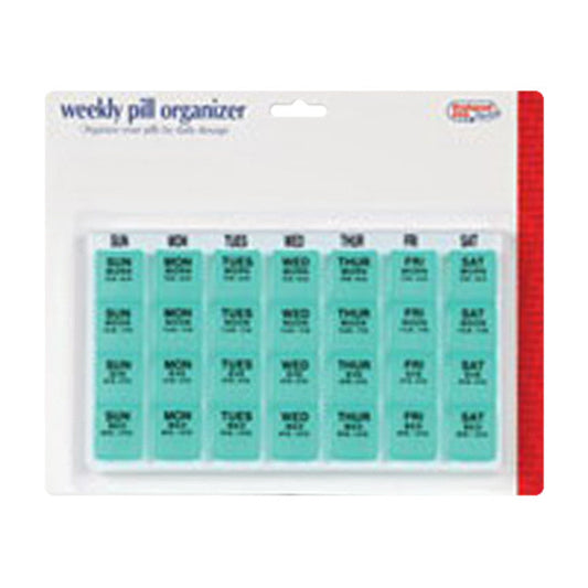 Weekly pill organizer box by Pasteur Pharmacy, with compartments for daily medication management, part of kitchen organizers collection.