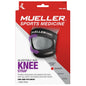 Mueller Sport Care Max Knee Strap, adjustable one size knee brace for support and stability, shown in a natural stance.