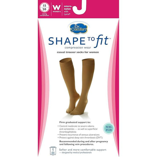 Black Dr. Comfort women's knee-high compression socks with micro nylon material and graduated 15-20 mmHg pressure.