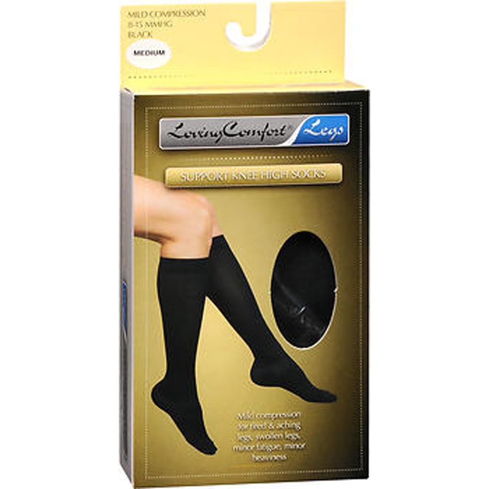 Black Loving Comfort Support Knee High Socks by Pasteur Pharmacy, medium support, ideal for comfort and everyday wear.