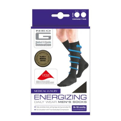 Black Neo G men's energizing compression knee socks in X-Large, designed to improve circulation and support active wear.