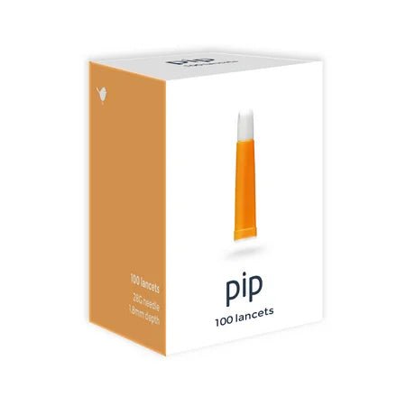 Pasteur Pharmacy Pip Lancets 28g x 1.8mm, 100-count box, sterile lancets for blood sampling and blood glucose testing.