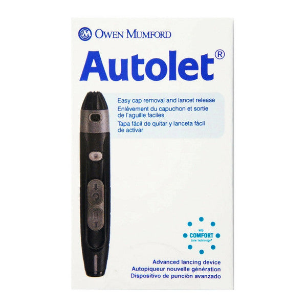 Autolet Impression Advanced Lancing Device by Pasteur Pharmacy for blood sample collection, with adjustable depth setting.