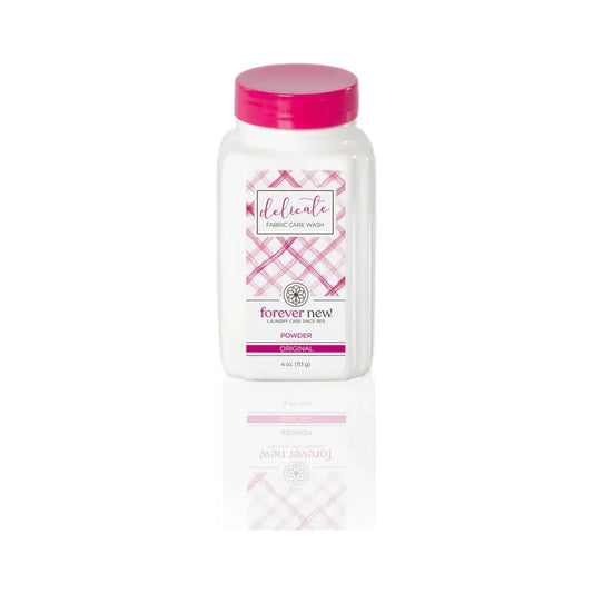 Forever New Fabric Care Wash Powder in 4 oz container, a laundry detergent by Pasteur Pharmacy for gentle fabric cleaning.