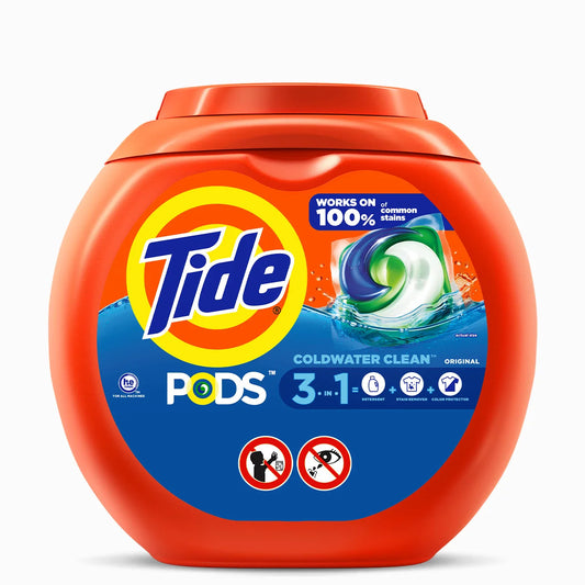 Tide Pods Liquid Laundry Detergent Soap Pacs 4-in-1 Ultra Oxi, colorful detergent pods in a clear container for effective cleaning