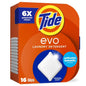 Tide EVO Laundry Detergent Tiles in original scent, 16-count, retail package of laundry supplies showing detergent tiles and branding.