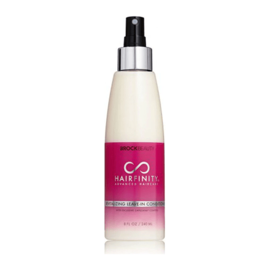 Hairfinity Revitalizing Leave-In Conditioner in 8 oz bottle, moisturizing treatment for healthy, shiny hair.