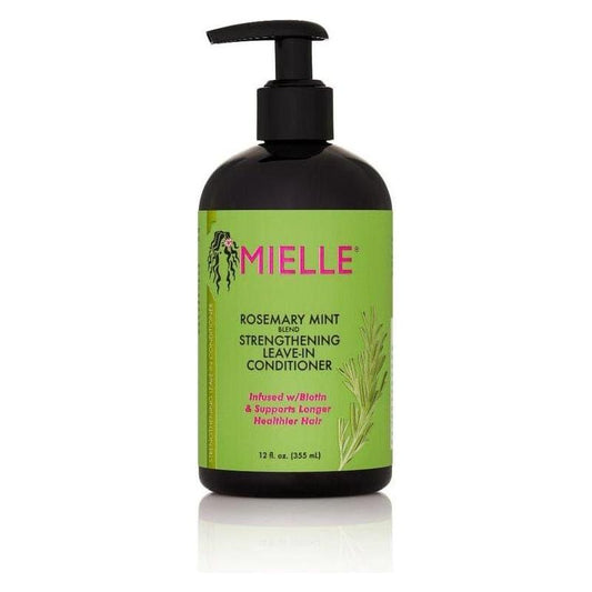 Mielle Rosemary Mint Strengthening Leave-In Conditioner in 12 oz bottle, natural hair care product with rosemary and mint ingredients