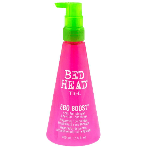 Tigi Bed Head Ego Boost Split End Mender Leave-in Conditioner in 200ml bottle, smooths and repairs damaged hair.