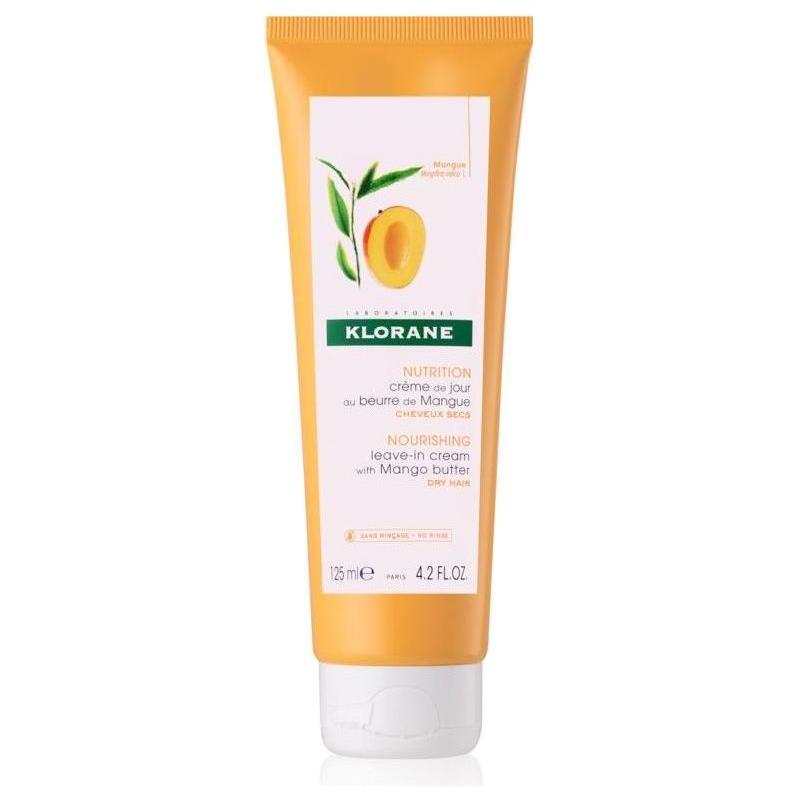Klorane Leave-In Cream with Mango Butter in 4.2 oz jar, nourishing hair moisturizer with natural mango butter for softness and shine