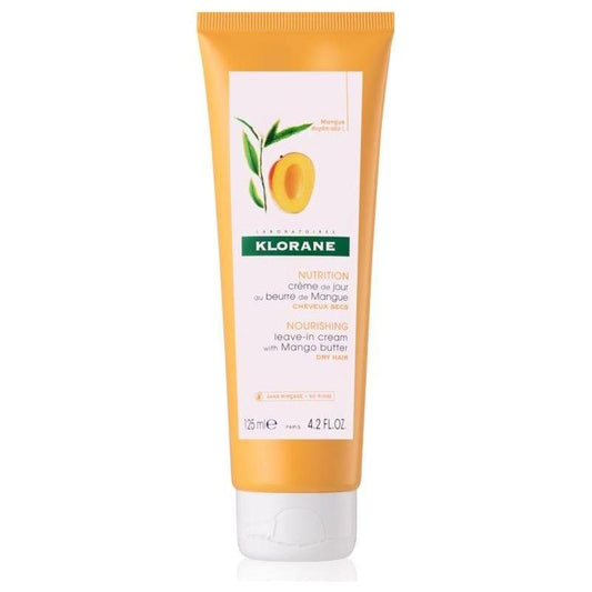 Klorane Leave-In Cream with Mango Butter in 4.2 oz jar, nourishing hair moisturizer with natural mango butter for softness and shine