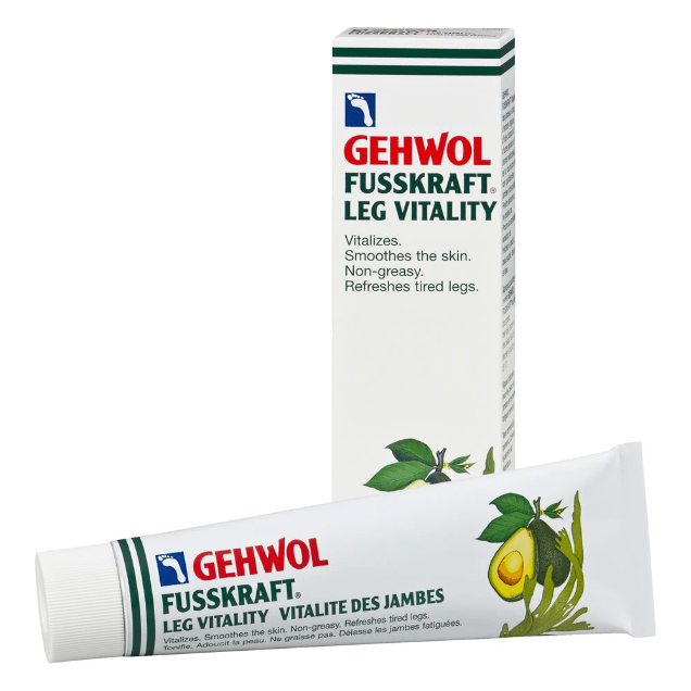 Gehwol Fusskraft Leg Vitality Cream in 4.4 oz tube, moisturizing and revitalizing leg cream for healthy, refreshed legs.