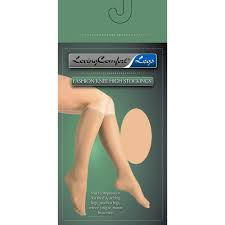 Loving Comfort® Anti-Embolism Knee Highs in beige, small size, 15-20 mmHg compression stockings for medical support.