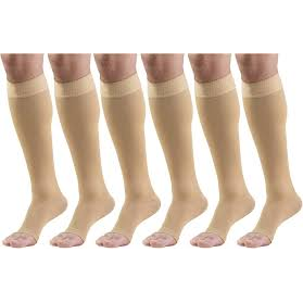 Beige MD SRG 20-30mmHg compression knee high stockings by Pasteur Pharmacy, medium size, for supportive legwear.