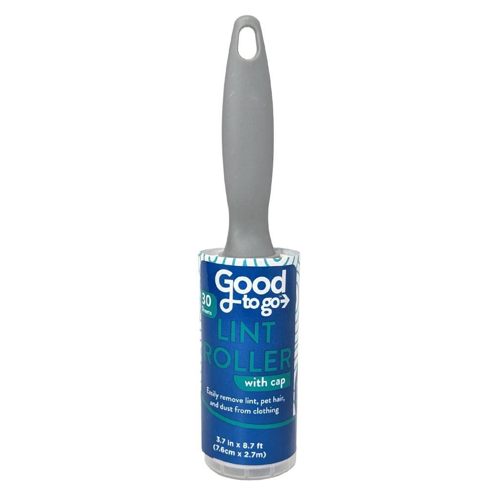 Good To Go lint roller with cap by Pasteur Pharmacy, featuring a compact design and protective cover for easy lint removal.
