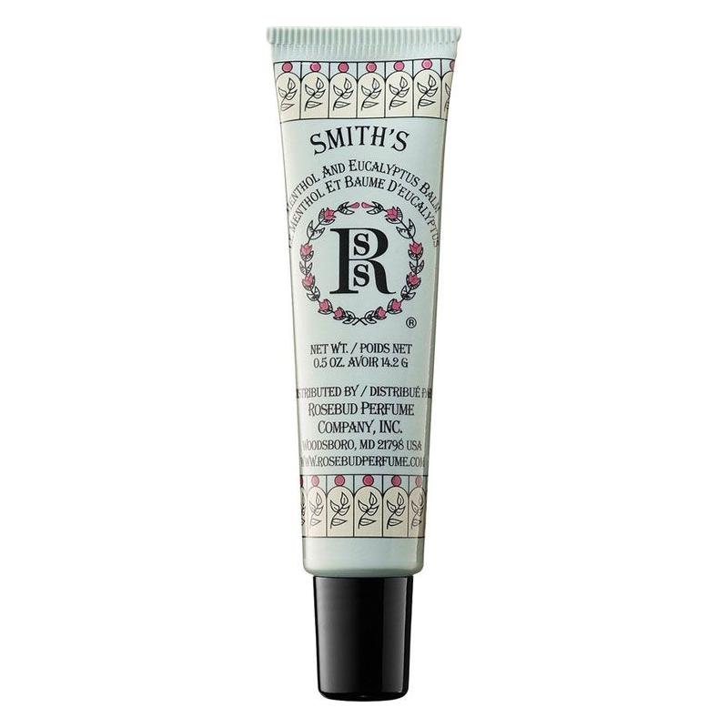 Pasteur Pharmacy Rosebud Menthol & Eucalyptus Lip Balm tube, 0.5 oz, with clear packaging and branding visible.