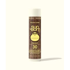 Sun Bum SPF 30 Sunscreen Lip Balm by Pasteur Pharmacy, displaying a 4.25g tube of hydrating, triple-protection lip balm.