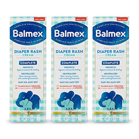 Balmex Complete Protection Diaper Rash Cream by Pasteur Pharmacy, advanced formula lip balm on a neutral background.