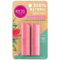 Eos 100% natural organic lip balm stick in Strawberry Sorbet flavor, two balm sticks shown on a white background.