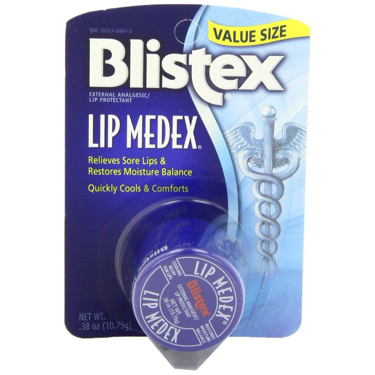 Blistex Lip Medex external analgesic and lip protectant in 0.25 oz tube, designed to soothe and protect lips.