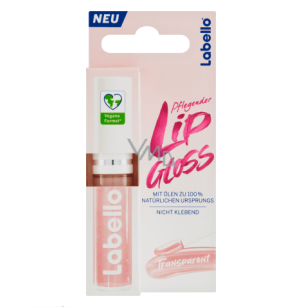 Labello Transparent Oil Lip Gloss by Pasteur Pharmacy showing clear, glossy lip gloss tube with a silver cap, 5.1g.