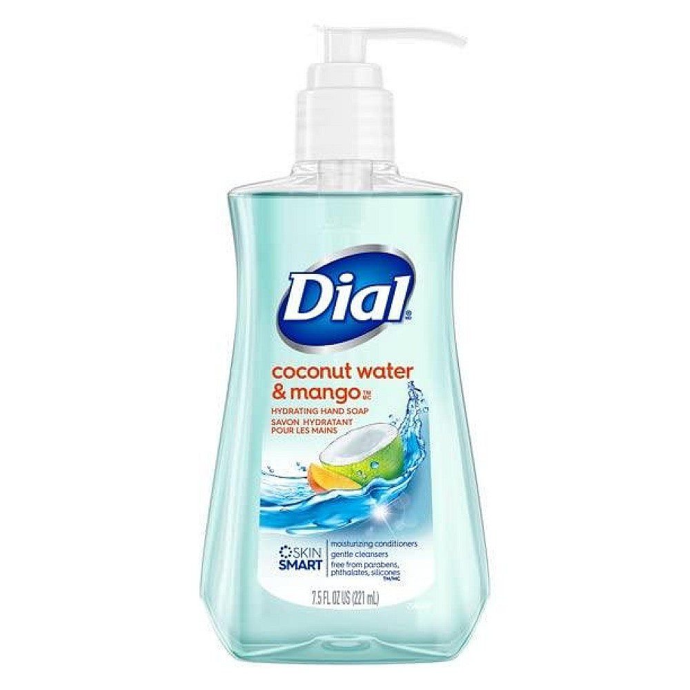 Dial Antimicrobial Liquid Hand Soap in a pump bottle with coconut water and mango scent, 7.5 fl oz from Pasteur Pharmacy.