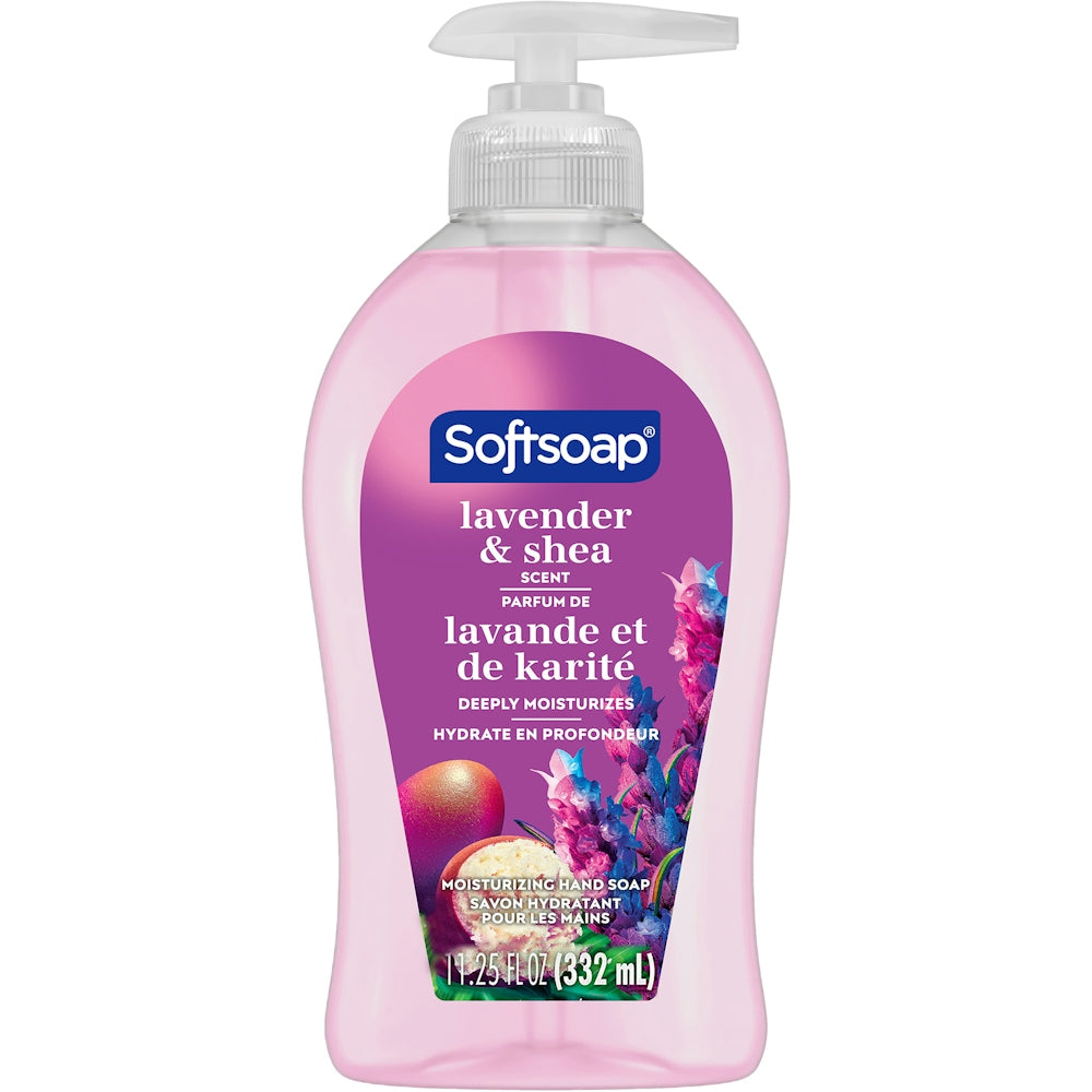 Softsoap Deeply Moisturizing Liquid Hand Soap with Shea Butter and Lavender, 11.25 Fl Oz, in a clear pump bottle