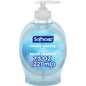 Softsoap liquid hand soap pump in Fresh Breeze scent, 7.5 fl oz bottle, featuring a clear pump dispenser and fresh label design.