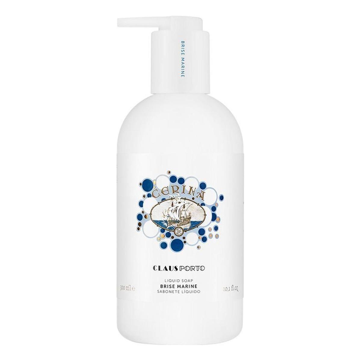 Claus Porto Cerina Brise Marine liquid soap in a 10.1 oz bottle, featuring a marine-inspired design and brand label.