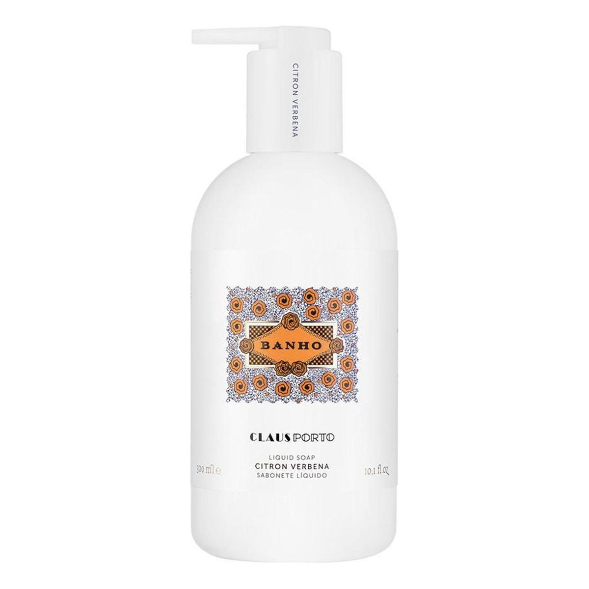 Claus Porto Citron Verbena Liquid Soap in 10.1 oz bottle, featuring fresh citrus and verbena scent, branded by Pasteur Pharmacy.