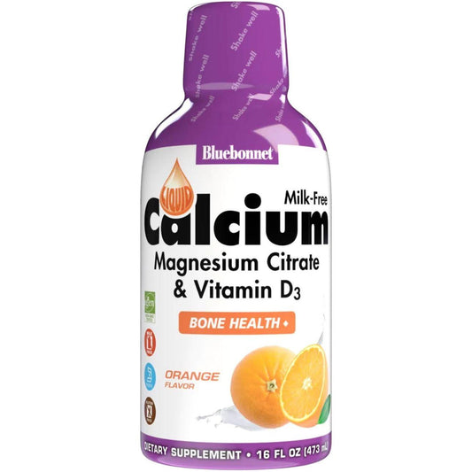 Bluebonnet Liquid Calcium Magnesium Citrate with Vitamin D3 in orange flavor, 16 oz bottle, dietary supplement from Pasteur Pharmacy
