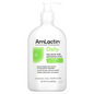 Amlactin Daily Moisturizing Lotion in a 14.1 oz bottle, featuring a white pump dispenser and smooth lotion texture.