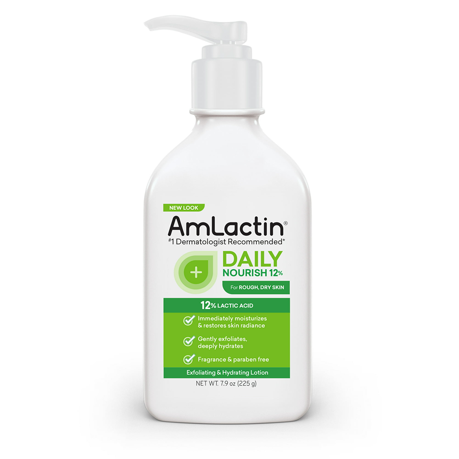 AmLactin Daily Moisturizing Lotion in a 7.9 oz bottle, Pasteur Pharmacy brand, creamy lotion for skin hydration
