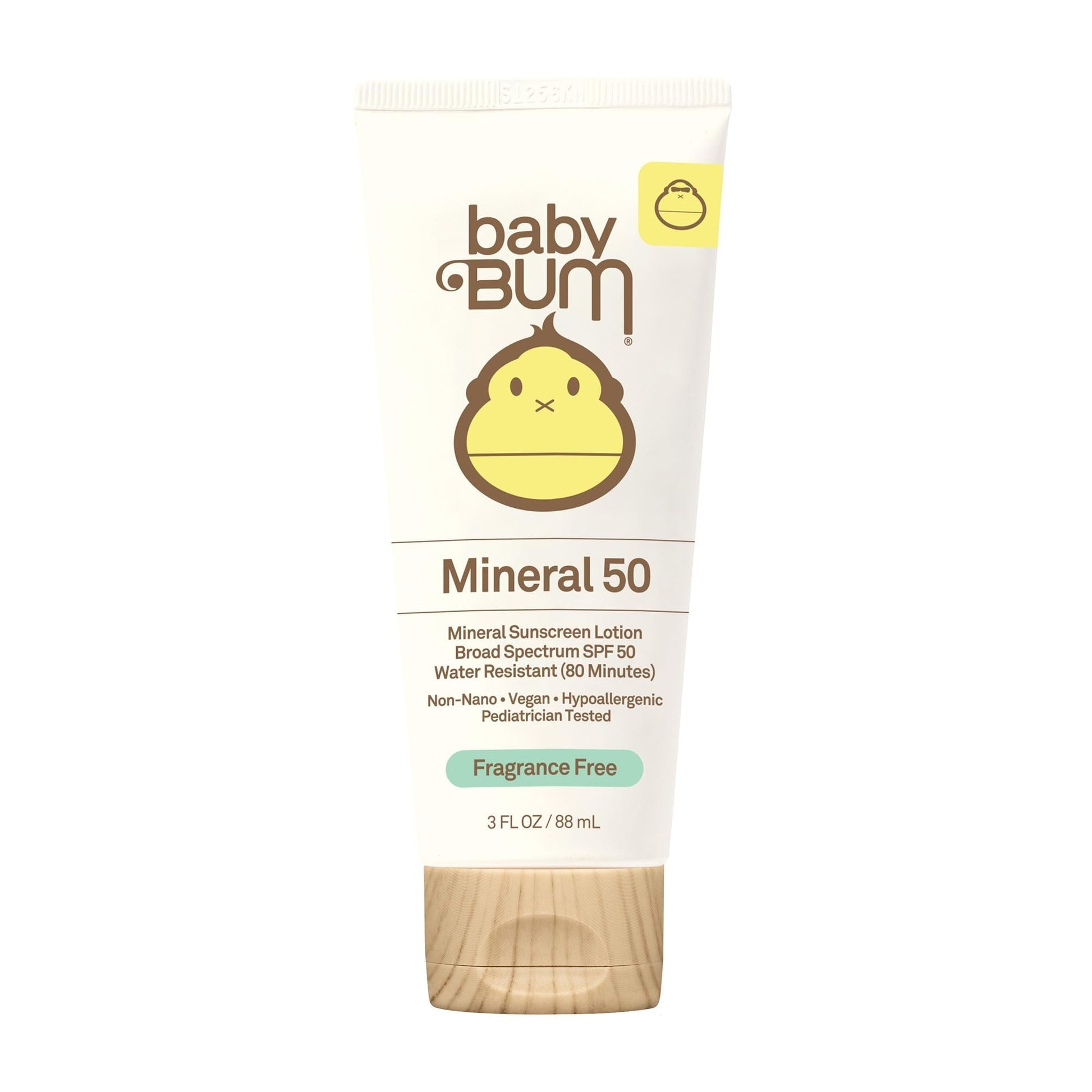 Baby Bum Mineral Sunscreen Lotion SPF 50 by Pasteur Pharmacy, 3 fl oz bottle, showing the lotion bottle with a child-friendly design.