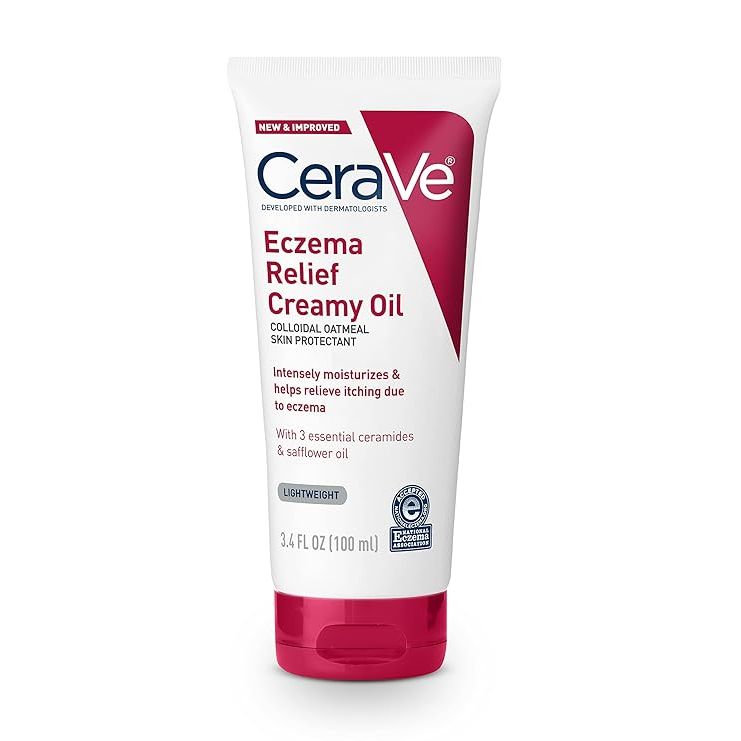 CeraVe Eczema Relief Creamy Oil for dry, itchy skin in 3.4 oz bottle, moisturizer and lotion for soothing skin relief.