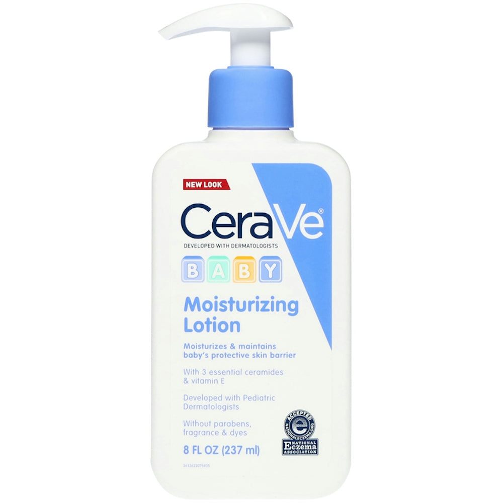 CeraVe Baby Moisturizing Lotion in 8 fl oz bottle, gentle skincare lotion for babies with hydrating and soothing formula.