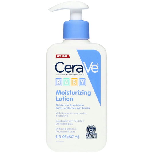 CeraVe Baby Moisturizing Lotion in 8 fl oz bottle, gentle skincare lotion for babies with hydrating and soothing formula.