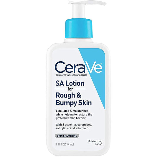 Cerave SA Lotion for rough, bumpy skin in an 8 oz bottle, moisturizing and exfoliating for smoother skin.
