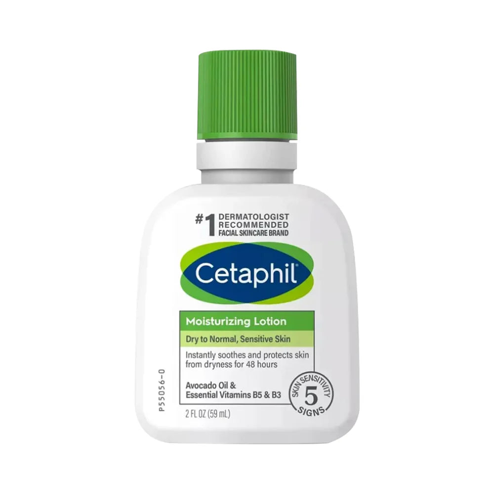 Cetaphil moisturizing lotion in a 2 fl oz bottle, gentle skin moisturizer with a smooth, hydrating formula.