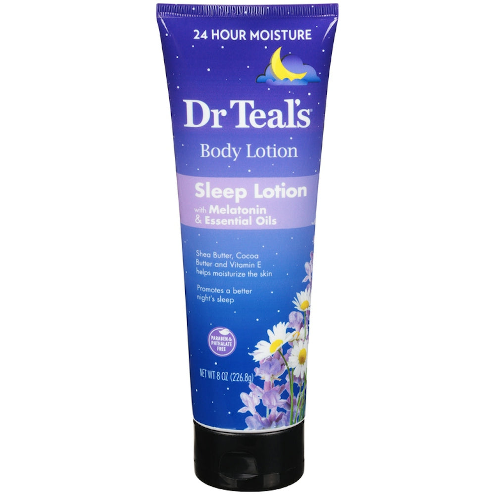 Dr Teal's Sleep Body Lotion with melatonin and essential oils, 226.8g, moisturizing lotion for relaxation and restful sleep.